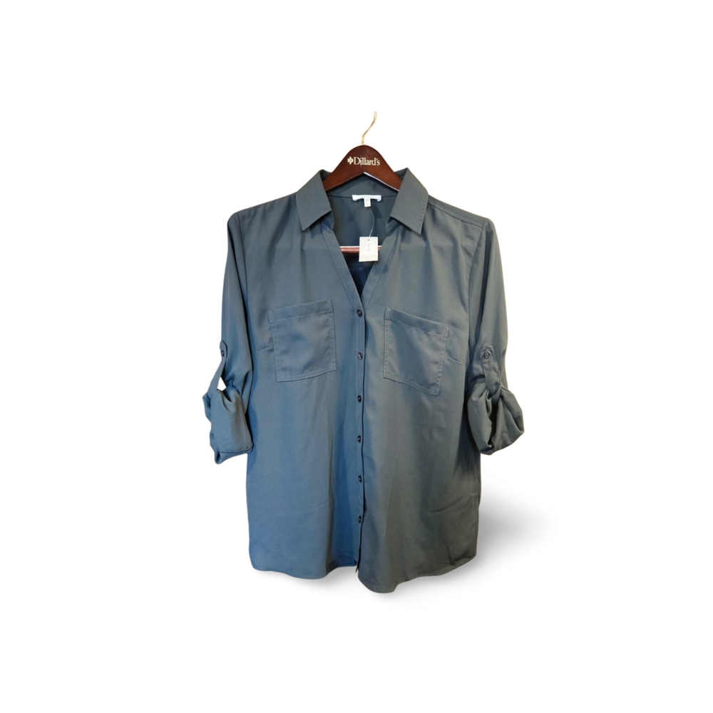 Maurices Blue Relaxed Button Down Shirt with Notched Collar